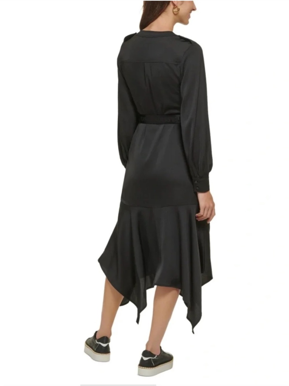 Karl Lagerfeld Black Long-Sleeve Handkerchief-Hem Shirt Dress - Picture 3 of 5